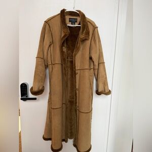 Vintage Tan Long Coat with Faux Fur Lining